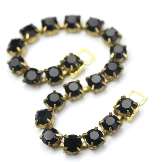 Vintage Swarovski Bracelet Chain Jet Black 5mm Stones 7.25 Inches (1) VS073