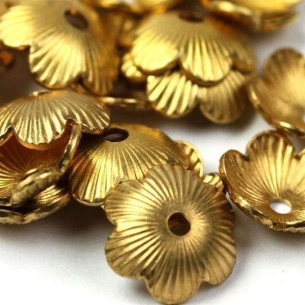 Bead Cap Textured Flower Raw Brass 8mm (10) FI209