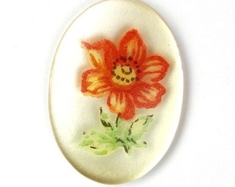 Vintage Cameo Plastic Floral 25x18mm Clear Base, Silver Back Orange (2) VIC209