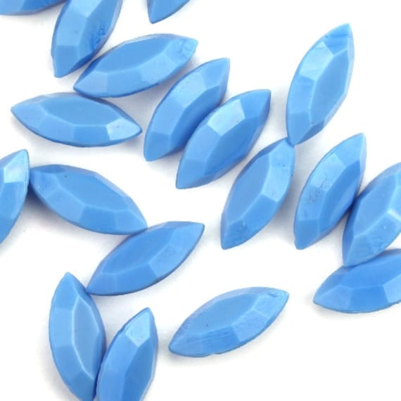 Vintage Glass Stones Pointed Back Navette 15x7mm Opaque Turquoise