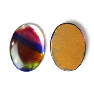Vintage Glass Cabochons Rainbow Gold Foiled 25x18mm Oval Low Dome Oval Colorful (2) VGC474