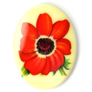 Vintage Cameo Plastic 40x30mm Flower - Red (1) VIC288