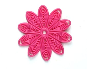 Flexible Plastic Filigree Flowers 35mm Matte Hot Pink (4) PB060