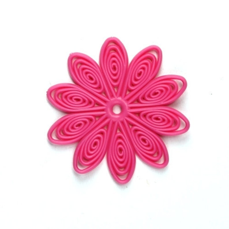 Flexible Plastic Filigree Flowers 35mm Matte Hot Pink 4 PB060 image 1