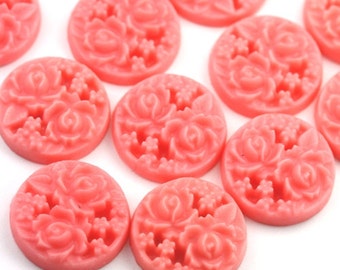 Flower Cabochons Plastic Rose Cluster Round 18mm Pink (6) PC390