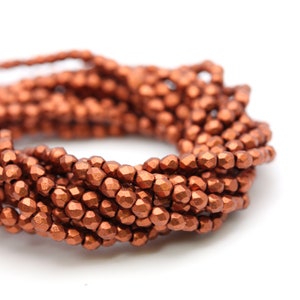 Czech Glass Beads Fire Polished Faceted Rounds 2mm Matte Metallic Antique Copper (50) CZF797