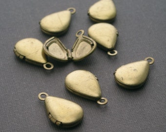 Vintage Raw Brass Lockets TINY 9x12mm Plain Pear Shape Teardrop Drop Mini Charms Pendants Keepsake BLP1