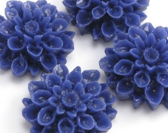 Dahlia Flower Plastic Cabochons Royal Blue 18mm (4) PC130 20% OFF CLEARANCE SALE