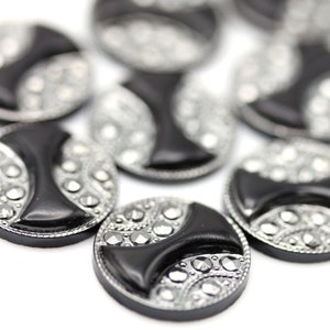 Vintage Glass Cabochons German Marcasite Finish On Jet Black 13mm Round Flat Back (1) VGC488