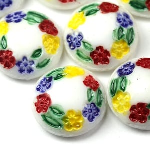 Vintage Japanese Glass Intaglio Cabochon 13mm Floral Wreath (4) VIC396