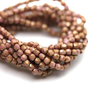 Czech Glass Beads Fire Polished Faceted Rounds 2mm Luster Opaque Rose Gold Topaz (50) CZF942