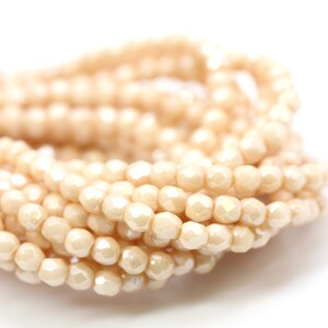 Czech Glass Beads Fire Polished Faceted Rounds 3mm Opaque Luster Champagne (50) CZF846