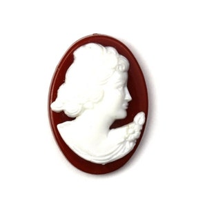 Vintage Cameo Plástico Lady Perfil 25x18mm Arándano Rojo y Blanco (4) VIC372