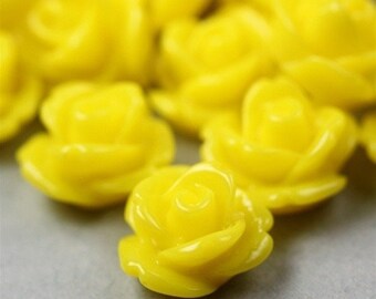 Rose Flower Cabochon Plastic 10mm Yellow (12) PC178