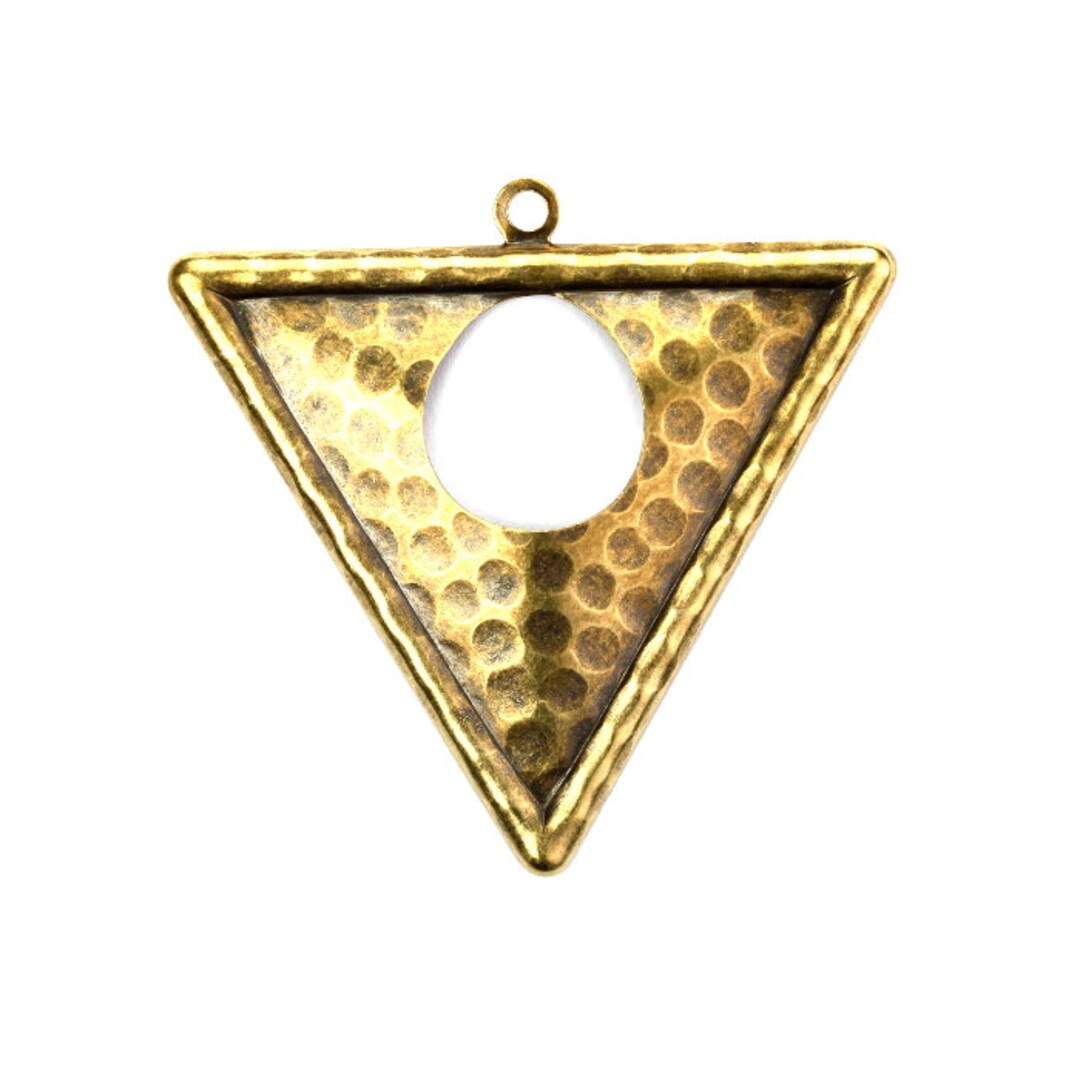 Triangle Open Circle Hammered Large Charm Pendant Brass Ox