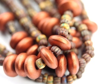 Czech Glass Seed Beads 6/0 Aged Striped Mix Copper Rondelle (6 inch Strand) CZS005