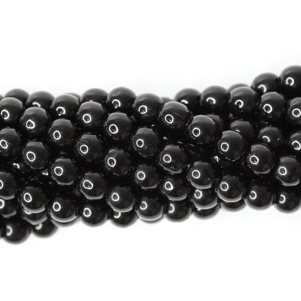 Czech Glass Bead Smooth Round Druk 6mm Opaque Jet Black (50) CZP966