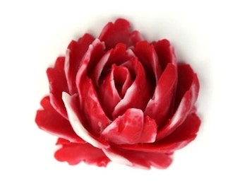 Resin Flower Cabochons Rose Large Matte Red and White 35mm (2) PC241