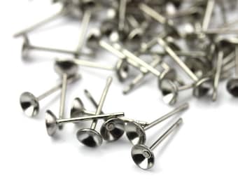 Earring Findings Surgical Steel Post 4mm Cup (50) FI755