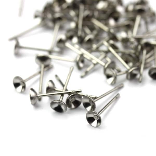 Earring Findings Surgical Steel Post 4mm Cup (50) FI755