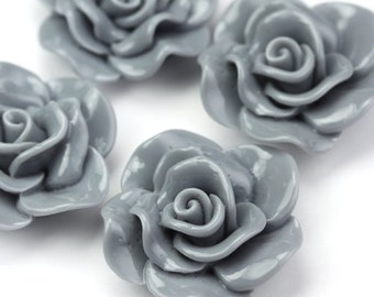 Cabochon fleur en résine rose 30 mm gris ardoise (4) PC336