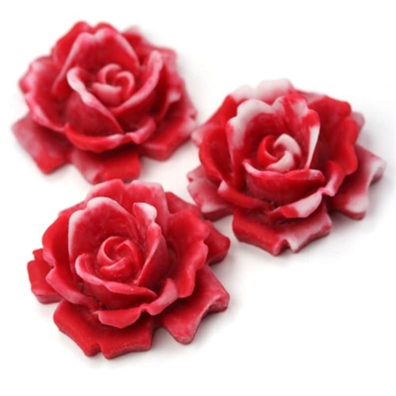 Plastic Flower Cabochons Rose Large Matte Red and White 34mm 2 PC240 image 3