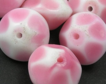 4 Vintage Glass Beads - Faceted Rondelle - Pink and White 12mm VGB61
