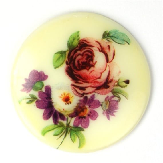 Vintage Glass Floral Cameos 35mm Rose Bouquet Cabochon Flat Back West German (1) VIC246