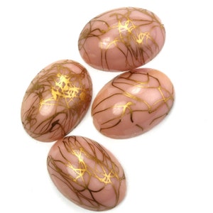 Vintage Glass Cabochons 18x13mm Oval Blush Pink and Gold Flat Back West German (2) VGC390