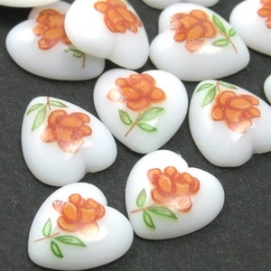 Vintage Japanese Glass Cabochon 8mm Heart Red Rose (10) LH06