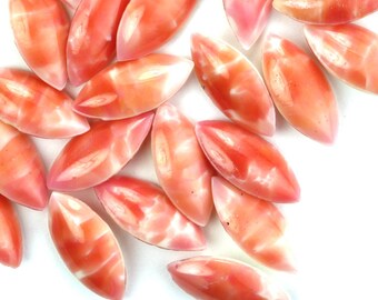 Vintage Glass Stones Pointed Back Navette 15x7mm Coral Pink and White West German (8) VGC403