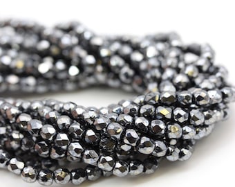 Czech Glass Beads Fire Polished Faceted Rounds 3mm Hematite (50) CZF669