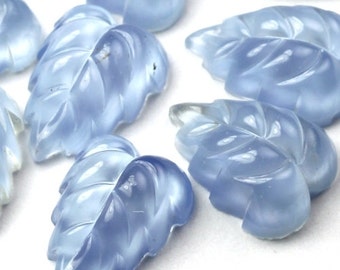 Vintage Glass Cabochon Leaf 15mm Crystal Blue (4) VGC180