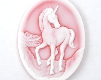 2 Plastic Unicorn Cameos - Orange and White - 40x30mm IC048