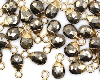 Gemstone Drop Charm Pendant Tiny Faceted Gold Plated Pyrite 8mm - 10mm (1) GM052