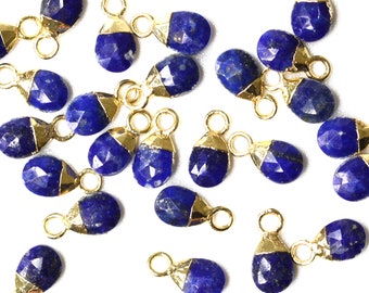 Gemstone Drop Charm Pendant Tiny Faceted Gold Plated Lapis Lazuli 8mm - 10mm (1) GM037