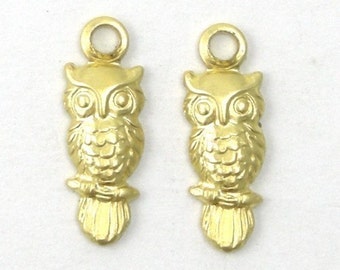 Raw Brass Stamping Charms Tiny Owls Bird Animal Charms (10) CP032