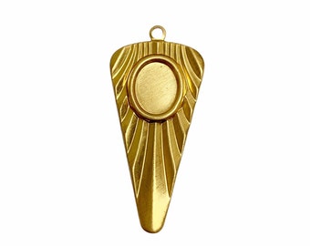 Setting Oval 10x8mm Corrugated Long Triangle Pendant Raw Brass Charm Cabochon Bezel Art Deco Made in USA Geometric (4) FI802