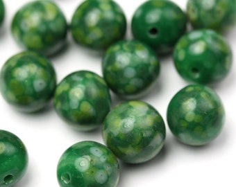 Cuentas de vidrio vintage marca cereza redondas 8 mm verde jade moteado (6) VGB101