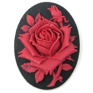 Cameos Plastic Rose Flower Red and Black 40x30mm (2) IC049