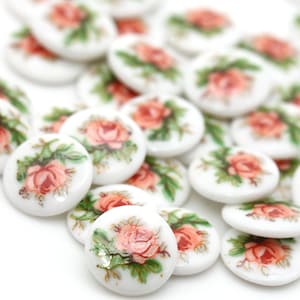 Vintage Japanese Glass Cabochons Floral Pink Rose 7mm (8) RL56