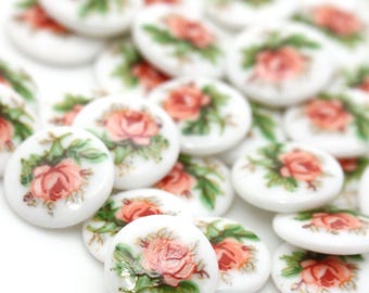 Vintage Japanese Glass Cabochons Floral Pink Rose 7mm (8) RL56