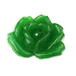 Vintage Glass Cabochons Jade Green Carved Rose Flower 27x20mm (1) VGC158
