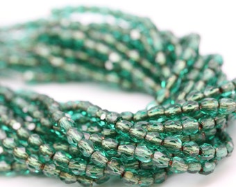 Czech Glass Beads Fire Polished 3mm Round Emerald Copper Lined (50) CZF872