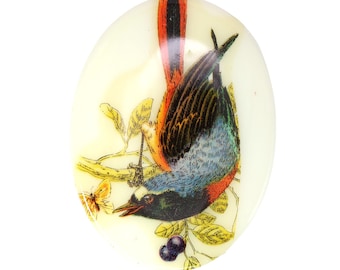 Vintage Bird Cabochon West German Porcelain 40x30 Butterfly Oval Picture Limoges Flat Back (1) VIC465