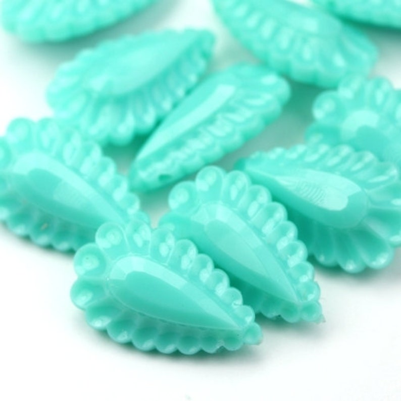 Vintage Plastic Beads Scalloped Drop 20x12mm Turquoise 20 VPB287 image 1