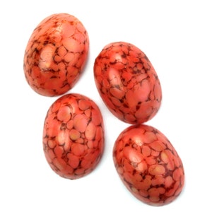 Vintage Glass Cabochons 18x13mm Oval Japan Coral Matrix (2) VGC381