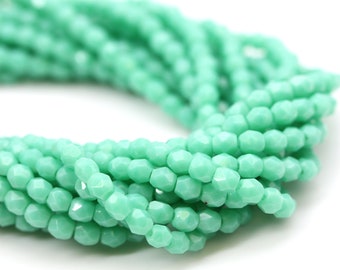 Czech Glass Beads Fire Polished Faceted Rounds 3mm Green Turquoise (50) CZF801