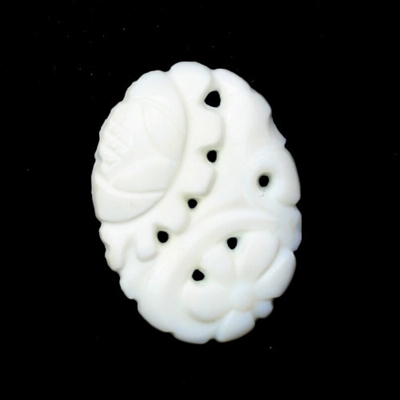 Vintage Glass Cabochons White Floral 20x15mm 1 VGC176 image 1