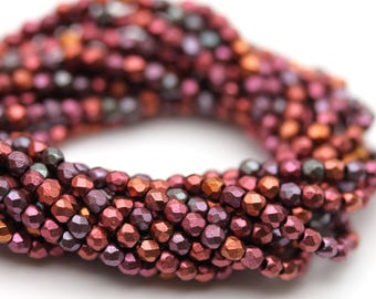 Czech Glass Beads Fire Polished Faceted Rounds 2mm Matte Metallic Bronze Iris (50) CZF959